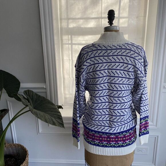 Vintage INTERIN Tunic Sweater Fair Isle Deadstock Purple White Size S - Picture 6 of 9